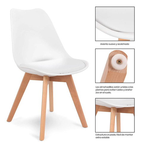 Imagen 7 de 7 de Pack 4 Silla Eames/tulip Acolchada Tulip Gris