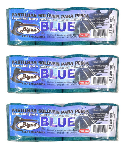 3pcs Pastilha De Pesca Carpa Cabeçuda Sabor Blue 280g Biguá