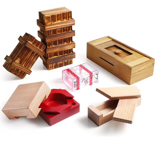 Charniol Set De 6 Puzzle Box Secreto De Madera Con Compartim