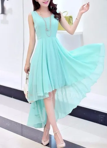 Vestido Chif n Elegante Asim trico Sin Mangas Liso Dama Larg