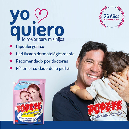 Detergente Hipoalergénico Popeye Bebé Matic Doypack 3l