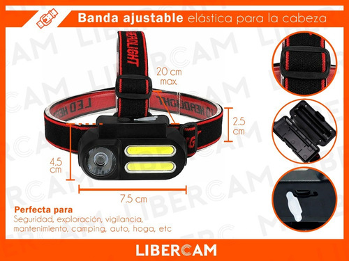 Linterna Minero Cabeza Vincha Doble Led Cob Recargable