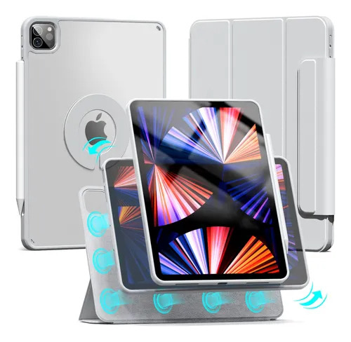 Mr. Gadgets Funda Case Transparente Smart Folio 2 En 1 Magnetico, Antifouling, Compatible Con iPad Pro M4 13 Pulgadas, Porta Lapices, Soporte Plegable, Color Gris
