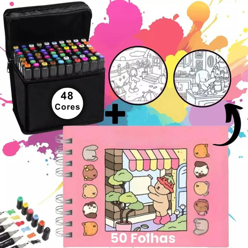 Kit De Rotuladores De Doble Punta De 48 Colores Y Libro Para