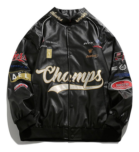 Chaqueta Vintage Estilo Varsity De Cuero Sintético Unisex Ov