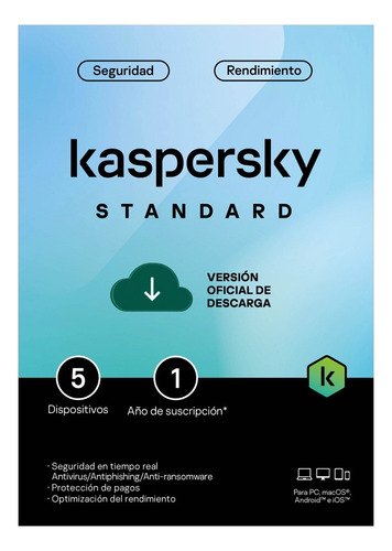 Antivirus Kaspersky Standard Para 5 Dispositivos Vig 1 Año