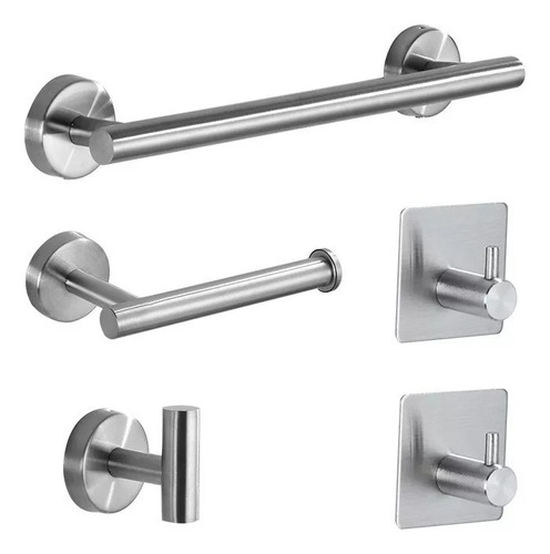 Set Accesorios De Baño En Acero Inoxidable - Negro Y Plata