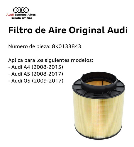 Imagen 2 de 7 de Filtro De Aire Audi A5 Sportbak/coupe/cabrio 2008 Al 2013