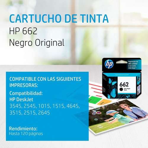 Imagen 2 de 9 de Cartucho De Tinta Hp Negro 662 Original