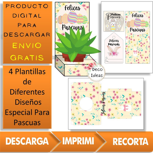 Imagen 6 de 6 de Kit Imprimible 04 Pascuas Caja Porta Huevo O Maceta + Tag