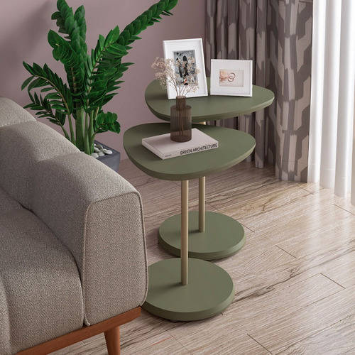 Mesa Canto Bia Kit 2 Peças 100% Mdf Menta - Pnr Móveis Cor Verde