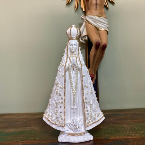 Imagem Nossa Senhora Aparecida Branca Pérolas 30cm Gesso