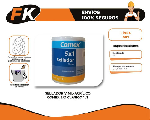 Imagen 3 de 5 de Sellador Vinil-acrílico Comex 5x1 Clásico 1lt