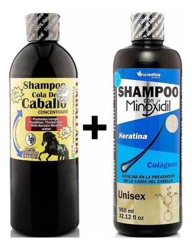 Kit 2 Shampoo Minoxidil + Cola De Caballo Keratina Sin Sal