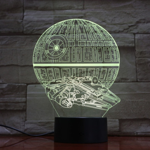 Lámpara Mesa 3d Estrella De La Muerte Base Negra + Control