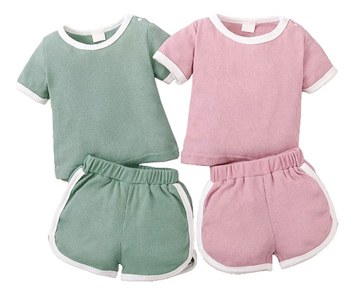 Conjunto 2pcs Deportivo De Colores Liso Para Bebé 0-18 Meses