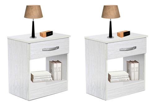 Combo 2 Mesa De Luz Blanco Melamina 1 Cajon Flotante Moderna