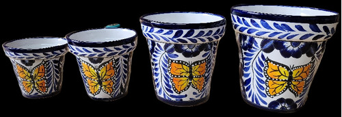 Maceta De Talavera Artesanal Juego 4pzs