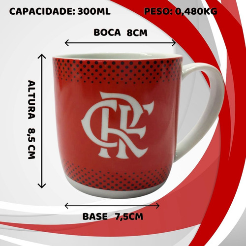 Caneca Porcelana Vermelha 300ml Sigla Crf Time Flamengo Selo