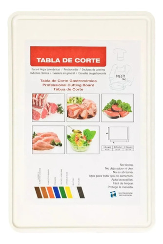 Tabla De Picar Cortar Plastico 35cm X 50cm Oportunidad! Lisa Blanco