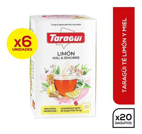 Té Taragüi Limón, Miel & Jengibre 20 Saq X 6 Unidades