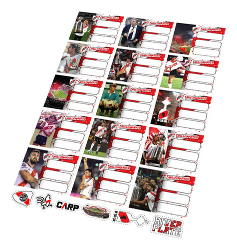 Etiquetas Escolares Cuaderno Futbol Arg X15 + Stiker Regalo