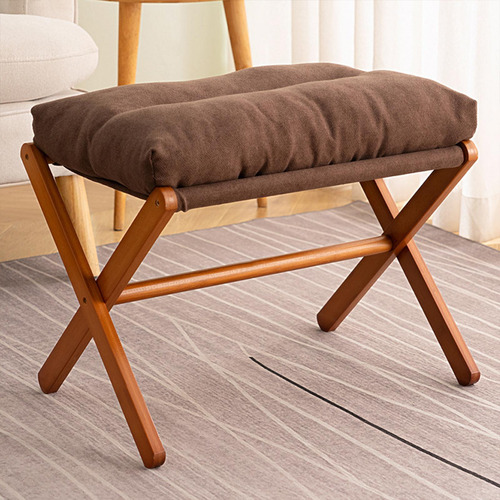 Taburete De Maquillaje Plegable Con Patas De Madera, Marrón