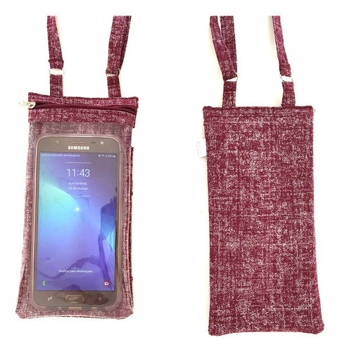 Capinha Bolsa Porta Celular Visor Touch Zíper Alça Comprida 