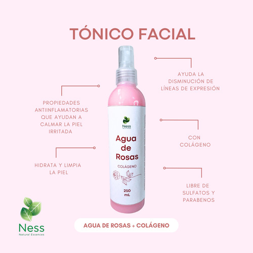 Tónico Facial Agua De Rosas,hamamelis,benjuí, Colágeno 250ml Todo Tipo De Piel Día/noche