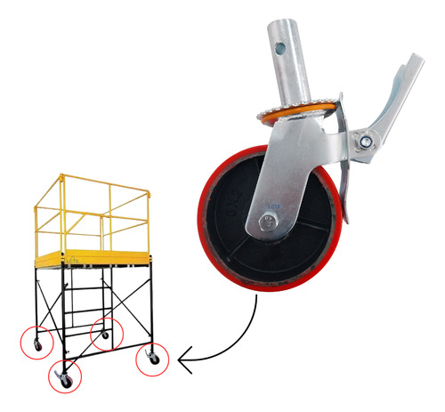 Roda Para Andaime Com Trava Cap. 500kg Poliuretano