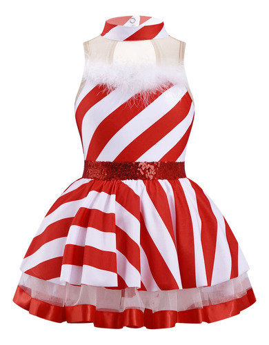 Vestido Navideño De Danza De Baile Sin Mangas Para Niñas Vestido De Leotardo De Malla De Tutú Con Cuello Falso Para Fiesta Navidad