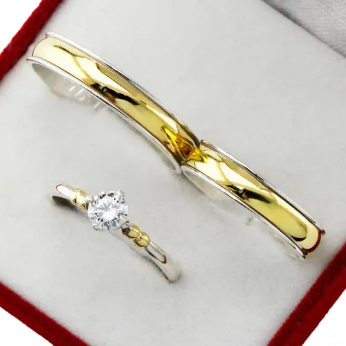 Combo Alianzas Plata 950 Y Oro 18k Casamiento Cintillo Boda