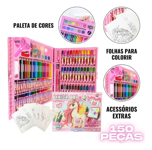 Maleta De Pintura Infantil Menina Estojo 150 Pç Para Colorir