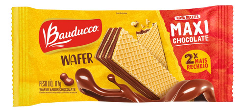 Biscoito Wafer Recheio Chocolate Bauducco Maxi Pacote 117g