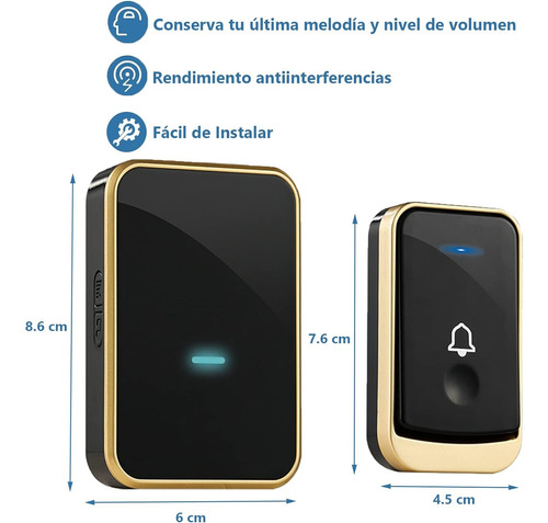Timbre Inalámbrico Impermeables Exterior Con 2 Receptores