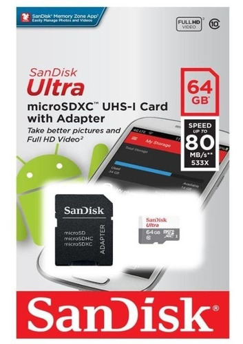 Cartão Micro Sd 64gb Sandisk Original Ultra Para Smartphone