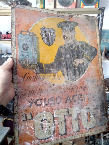 Antiguo Cartel Litografíado Lubrificantes Otto Aceite 1920