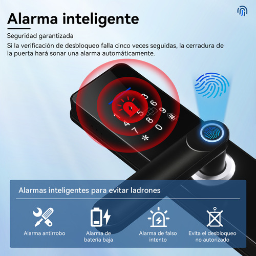 Chapa Cerradura Inteligente Electrónica Tuya Wifi 5 Maneras Negro Derecha/izquierda