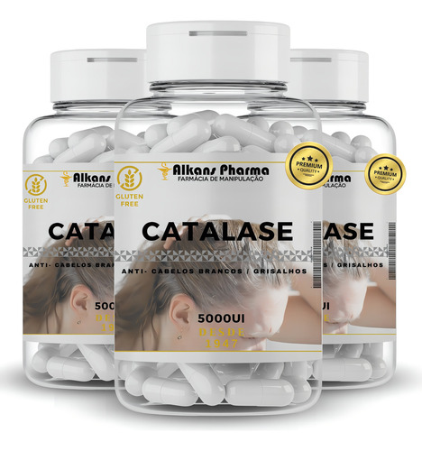 Catalase 5.000 Ui Cabelos Brancos Grisalhos 90 Cápsulas Sabor Sem Sabor