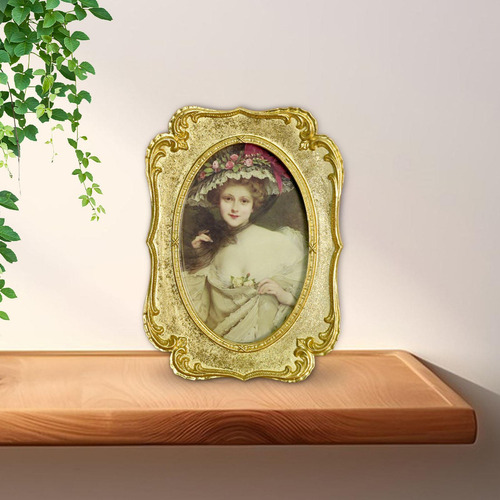 T Marco De Fotos Ovalado En Tono Dorado, Diseño 13x17,6 Cm