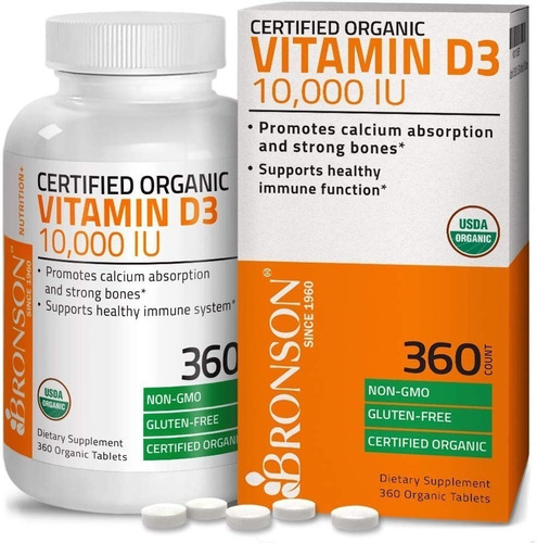 Vitamina D3 Bronson Organico 10,000iu 360 Tabletas 