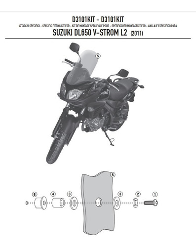 Imagen 4 de 4 de D3101kit Dl650 V-strom 2012 Kit Montaje De Parabrisas Givi