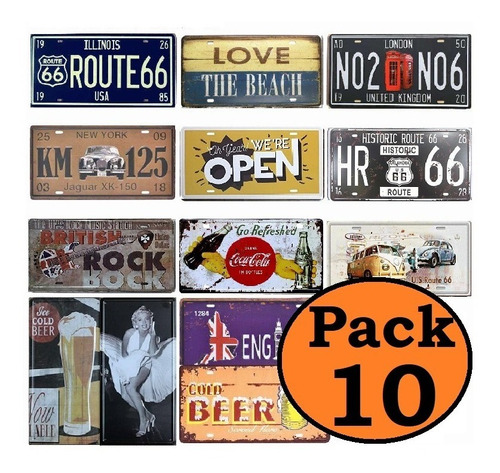 10 Placas Metálicas Decorativas Vintage  Retro Cuadros 30x15