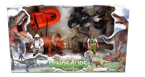 Dinosaurios Set Con Figuras Moto, Helicoptero * Sheshu Toys