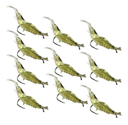 Kit 10 Isca Artificial Camarão Silicone Anzol Pesca