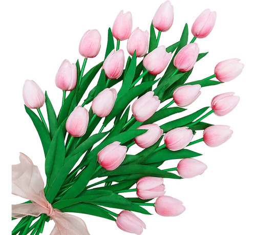 24 Tulipane Rosado Flor Artificial Tacto Real Ramo