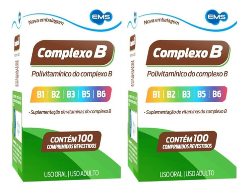 Kit Complexo B Com 2 Unidades 100 Comprimidos Revestidos Cd Sem Sabor