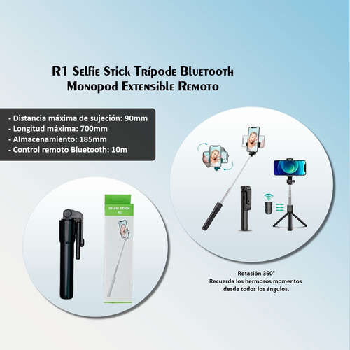 Tripode Palo Selfie Stick R1 Inalámbrico Plegable 3 En 1