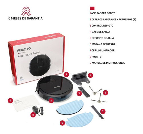 Imagen 9 de 10 de Aspiradora Automática Femmto Robot Inteligente Programable