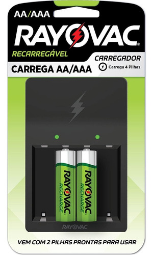 Cargador de baterías recargables Rayovac Bivolt + 2 baterías